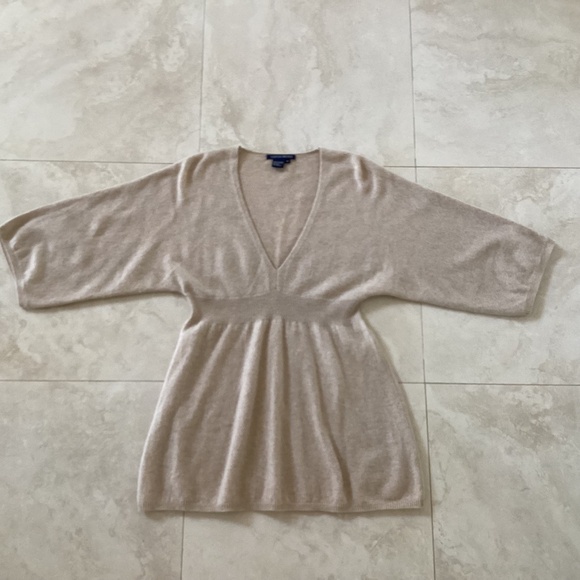 Boston Proper 100% Cashmere Light Beige/Oatmeal V-Neck Tunic Sweater Kimono Slvs - Picture 5 of 13